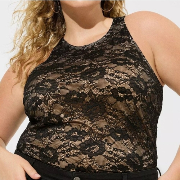 Torrid Stretch Lace  High Neck Tank Deep Black  Size 2X 18/20 NWT - Picture 2 of 9